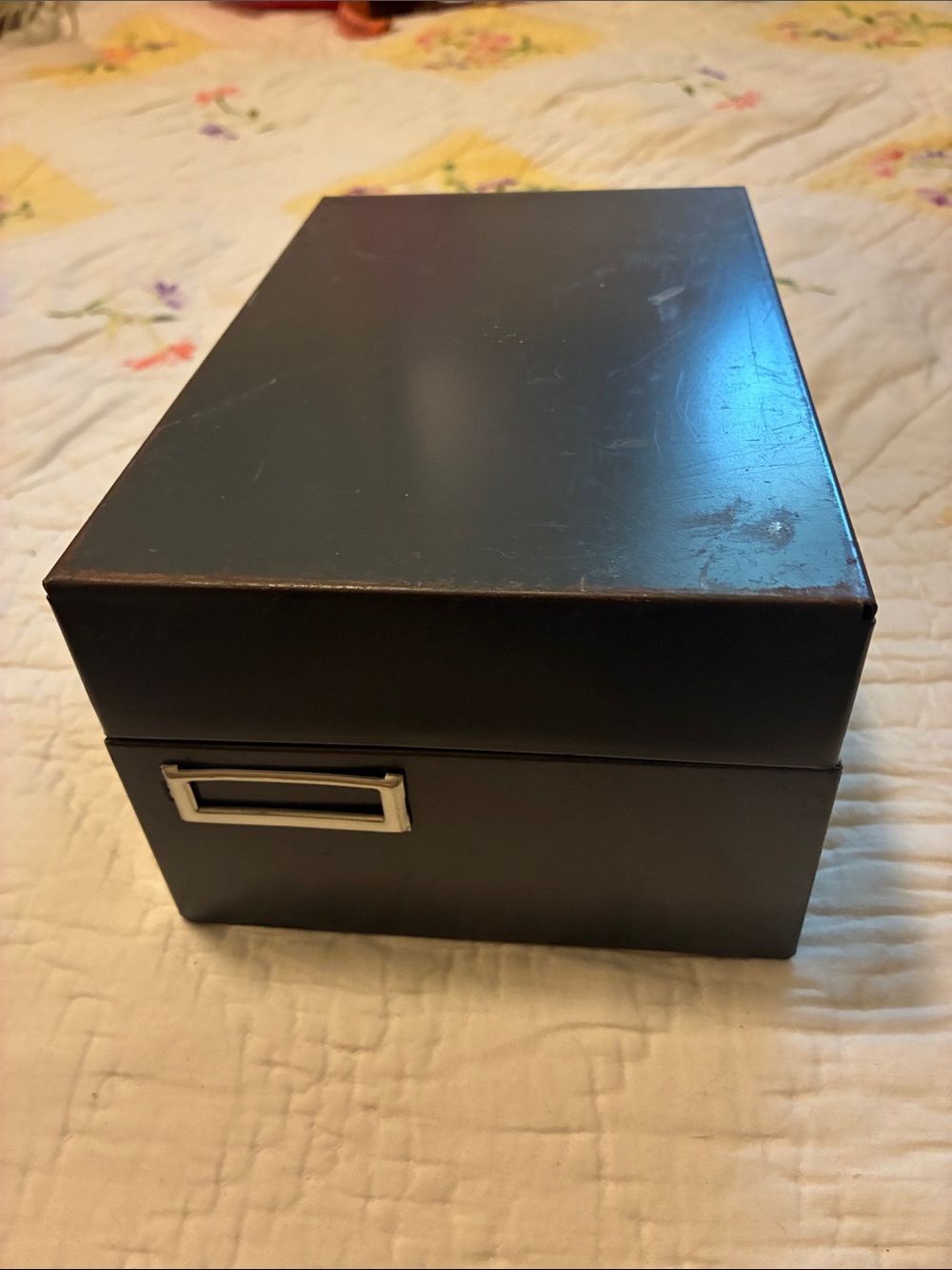 Dark Gray Vintage Storage Box/File with Label Holder